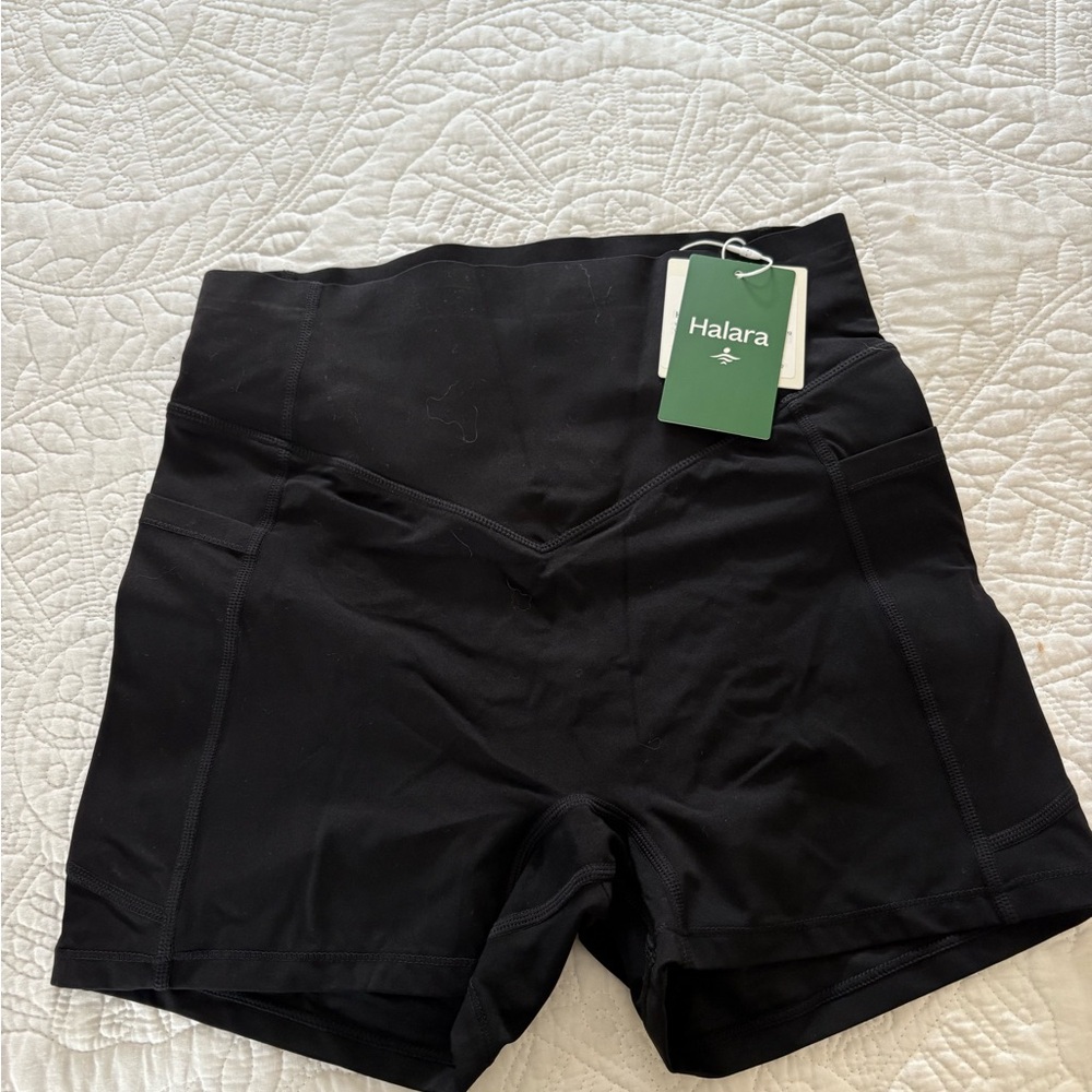 HALARA Black Athletic Shorts NWT.  $25 per pair. Butt lifting hidden scrunch.